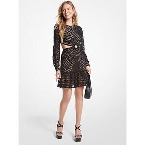 MICHAEL KORS ZEBRA INSPIRED BLACK COTTON CUTOUT EYELET DRESS SZ XXS MSRP $455